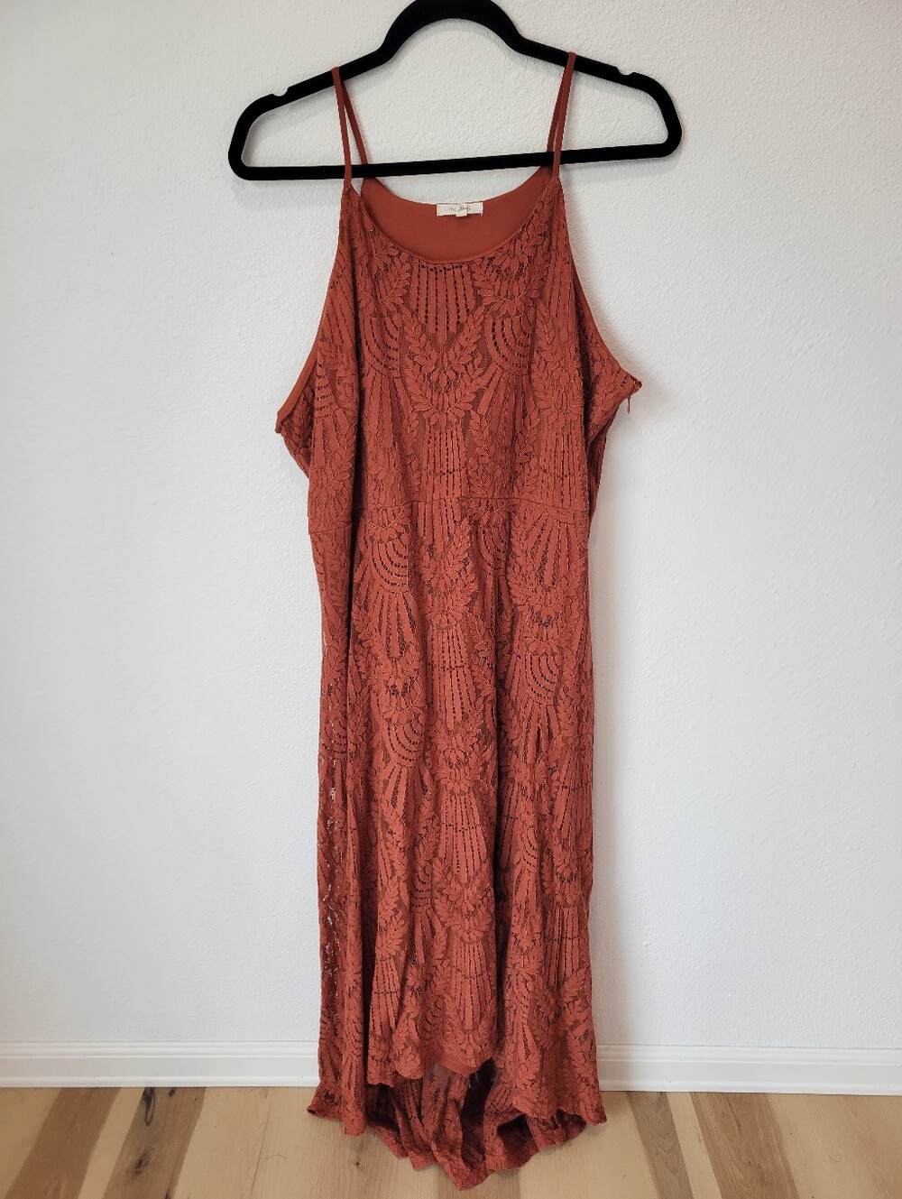 Maurices Womens XL Burnt Orange Lace High Low Maxi Dress Boho Festival